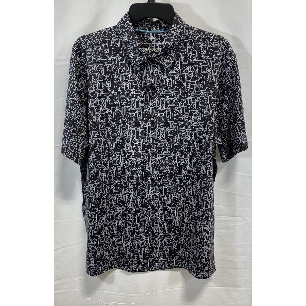 Tommy Bahama Men's IslandZone Polo Shirt Black White Geometric Print Sz M Party